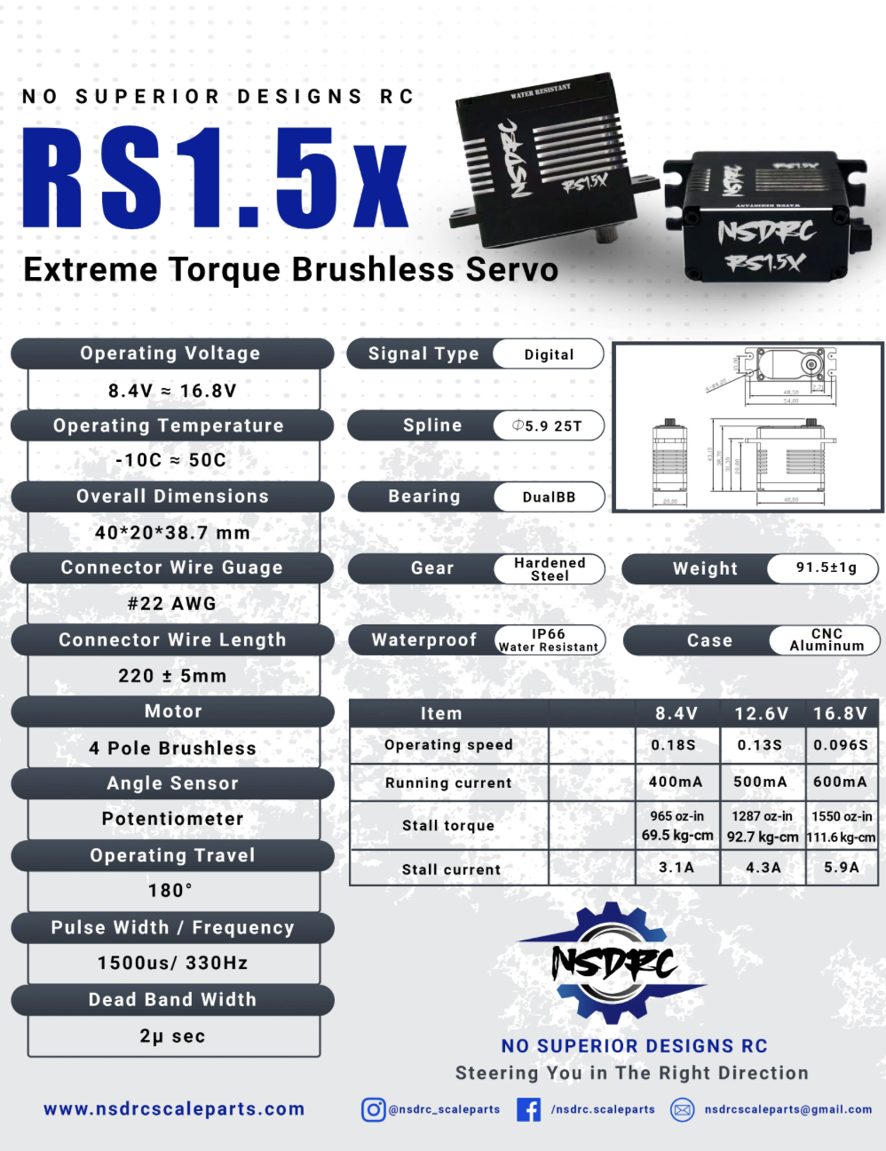 RS1.5X EXTREME TORQUE BRUSHLESS SERVO 16.8V - Image 2